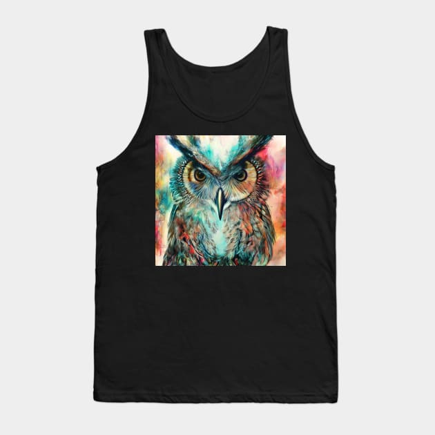 Great Horned Owl Digital Painting Tank Top by karma-stuff